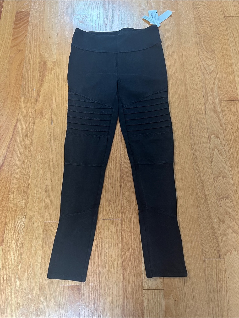 Treasure & Bond Girls' Black Moto Ribbed Leggings